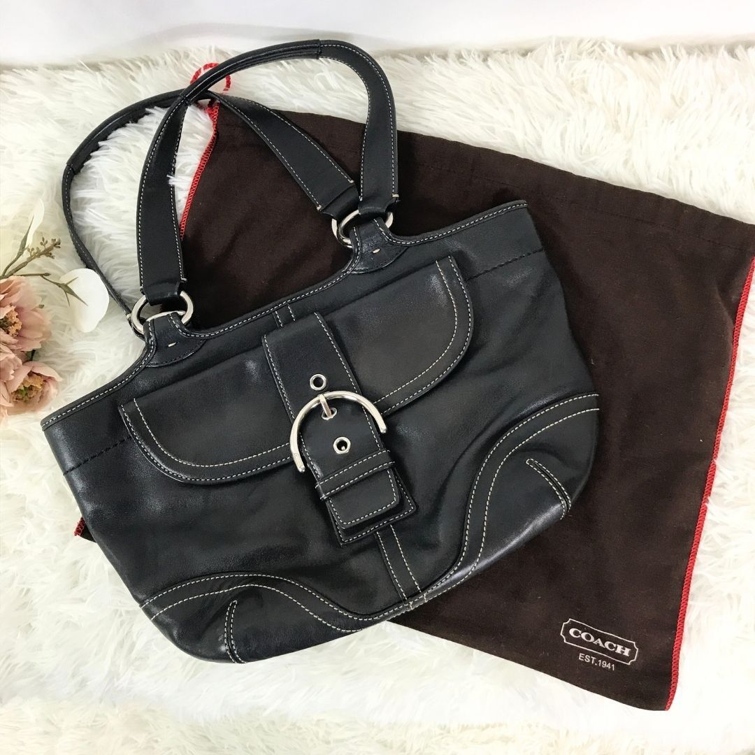 COACH コーチ ハンドバッグ 黒 ブラック レザー 品番9637 保存袋有り 