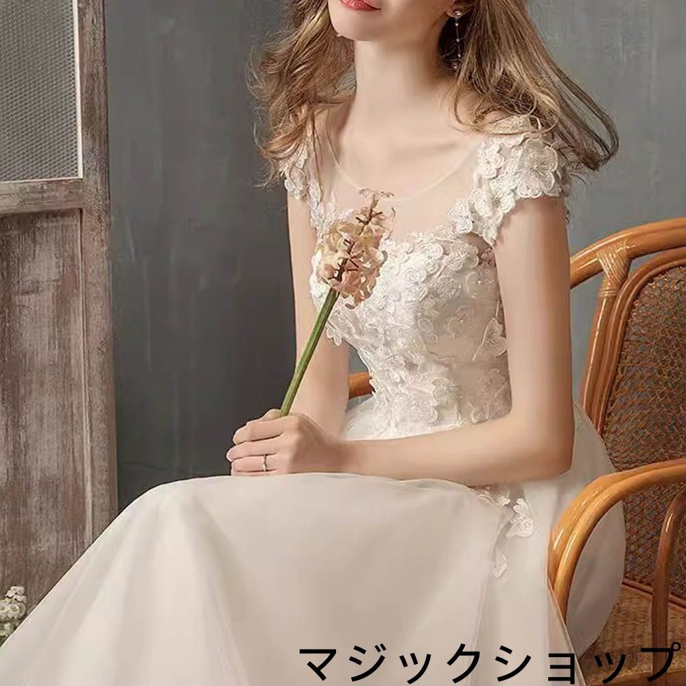 ロングドレス　二次会　ドレス 演奏会 刺繍 ウェディングドレス　Ｖネック　編み上げ結婚式・披露宴・演奏会・発表会・二次会パーティー・カラードレス | [VANDROUP] ロング ロングドレス 刺繍 演奏会 結婚式 S