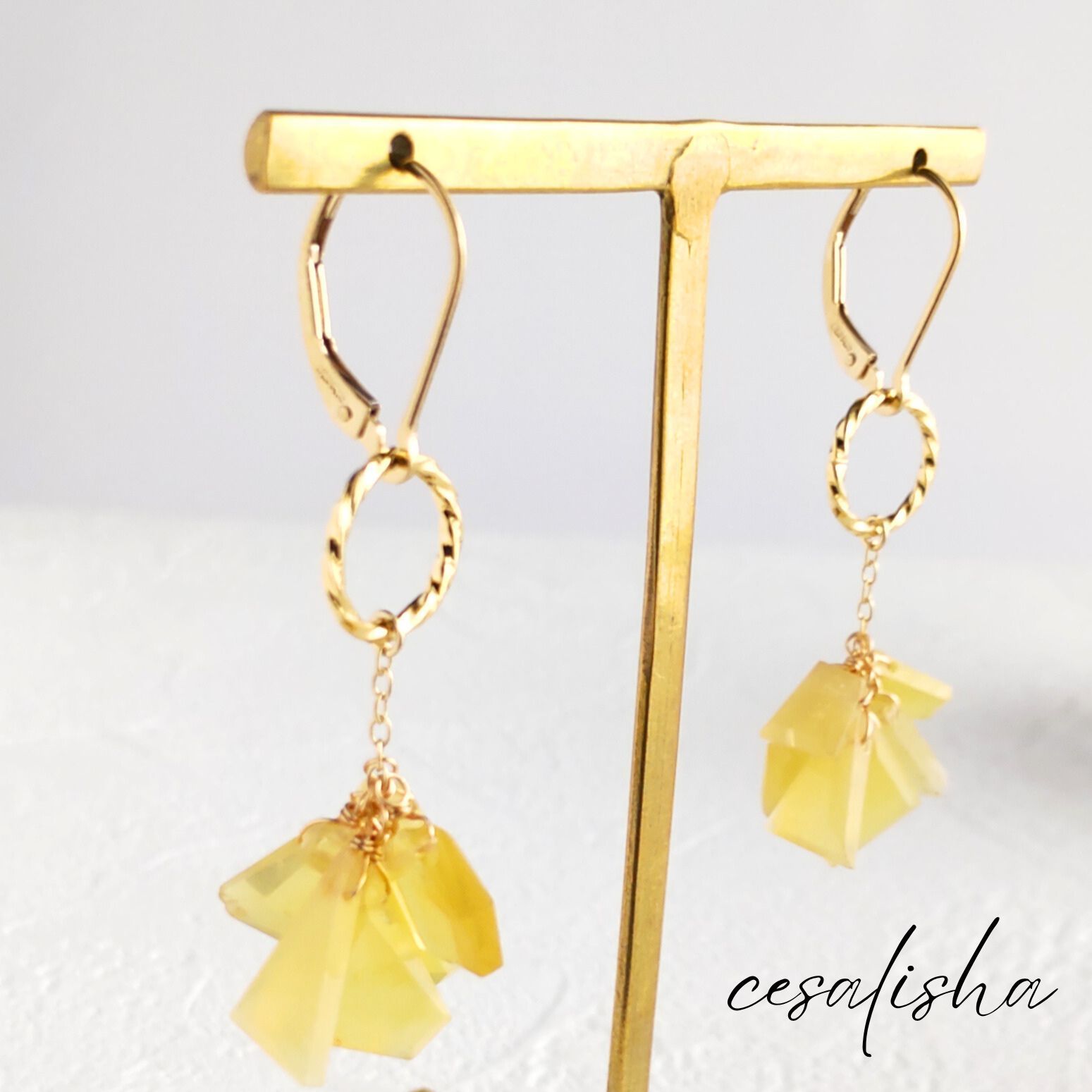 天然石 イエローオパール イエロー イチョウ 紅葉 チャーム（フープ