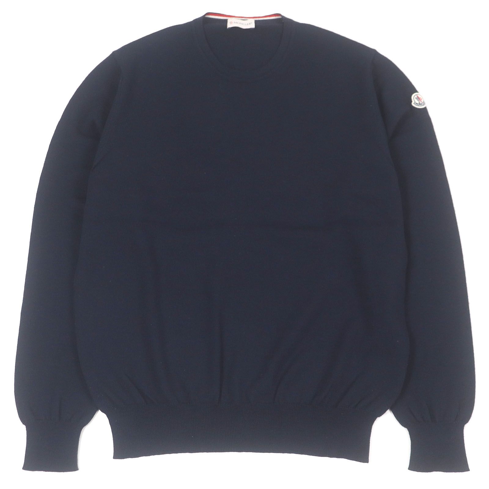 ★美品★MONCLER モンクレール ロゴデカワッペン セーター ニット 紺　L 美品□MONCLER モンクレール MAGLIONE TRICOT GIROCOLLO ウール