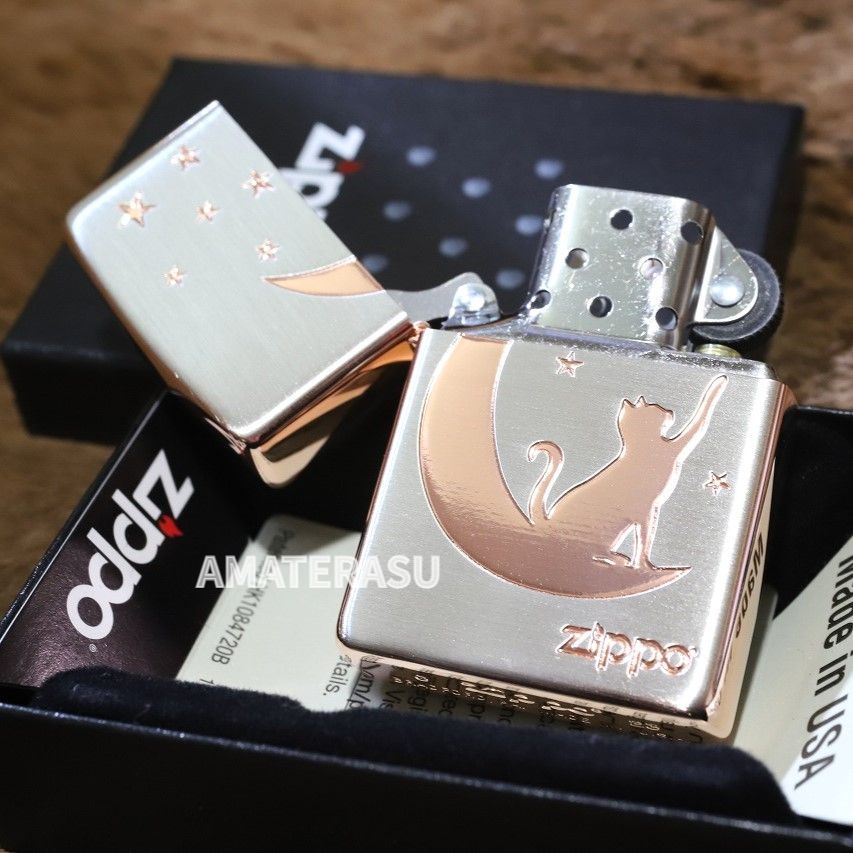 ZIPPO ネコ 三日月 キャット シルバーサテン ピンクゴールド かわいい