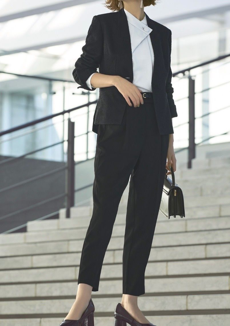 ルイルエブティック L ツイード ノー ジャケット ブラウス パンツ 3点 フォーマル セレモニー スーツ セットアップ 黒 ブラック グレー