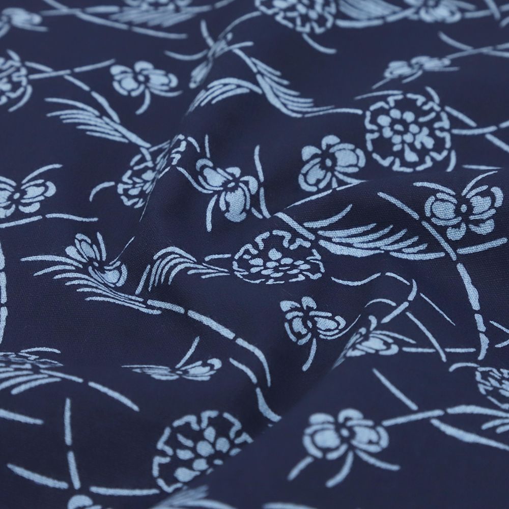 浴衣 竺仙 未仕立て 反物 紺 水色 花 蝶 綿100％ 鑑製 着物 夏