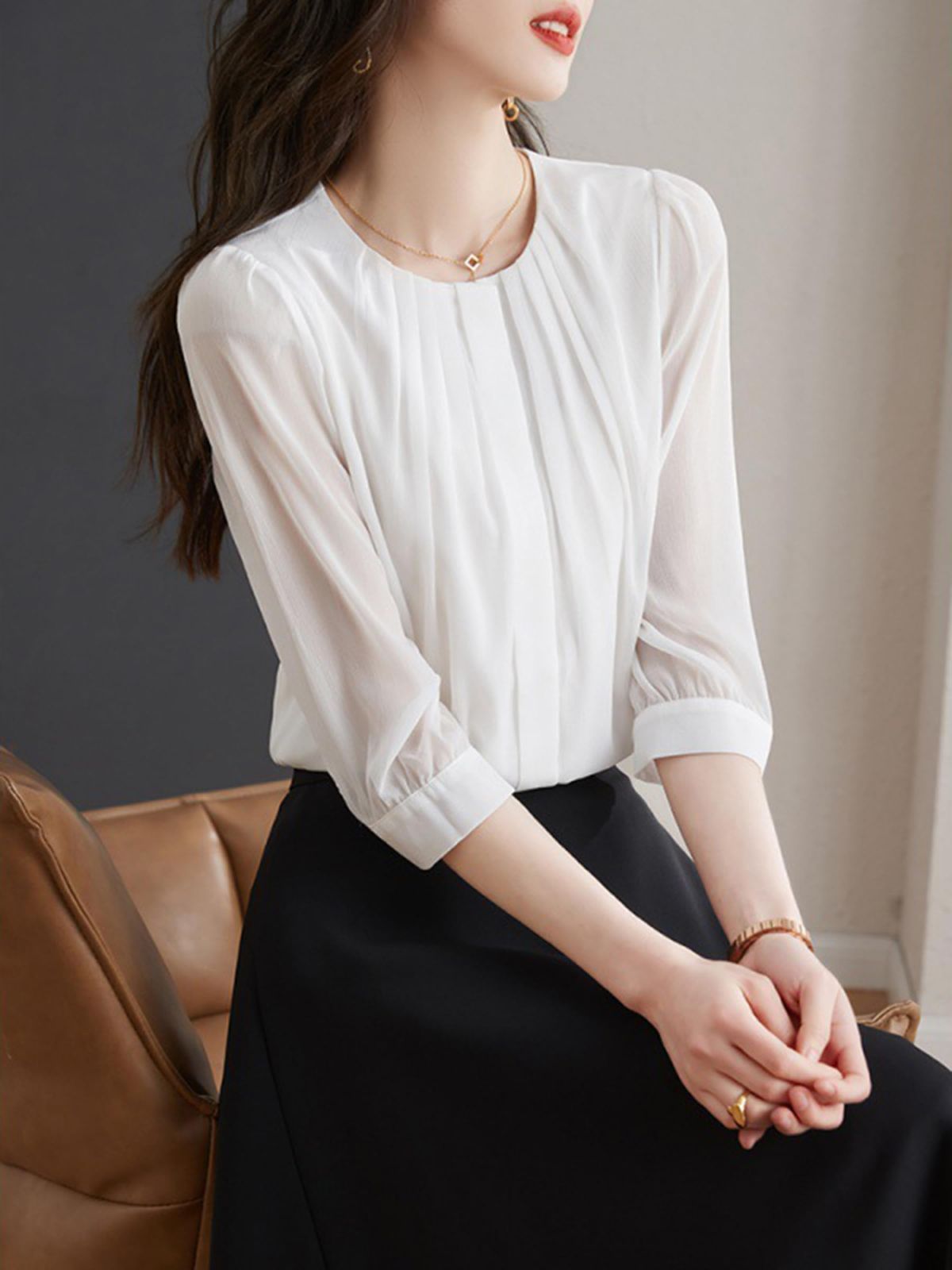 シャツ ブラウス レディース シフォン 上品 トップス ゆったり