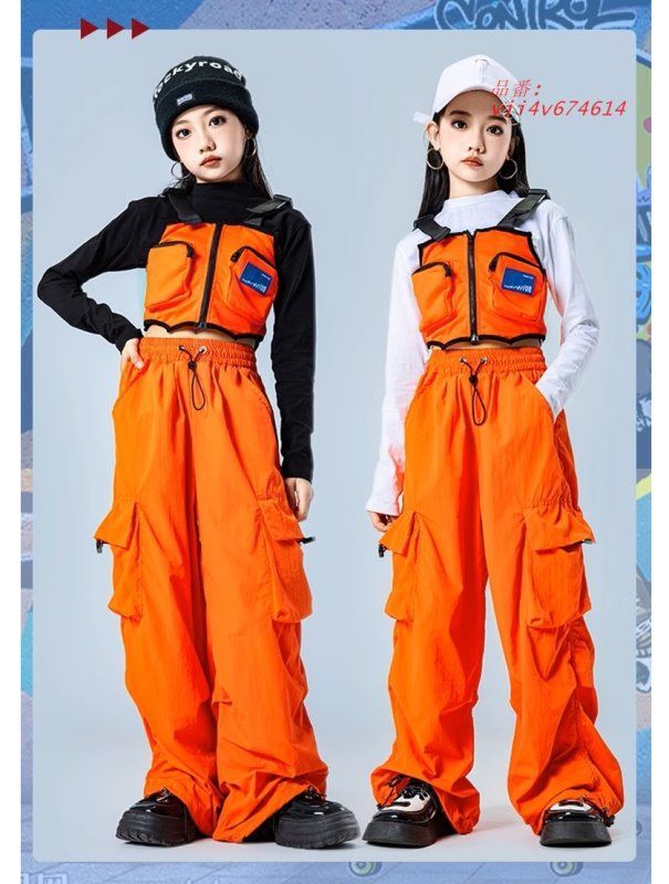 K pop ヒップホップ 衣装 オレンジ オレンジ 衣装 キッズ キッズダンス
