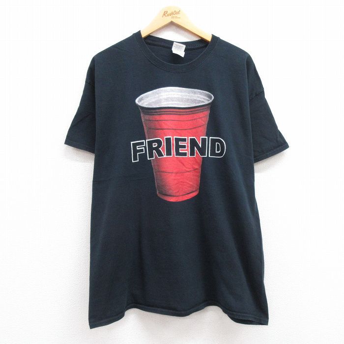 XL/古着 半袖 ビンテージ Tシャツ メンズ 00s FRIEND バケツ コットン クルーネック 黒 ブラック 23aug21 中古