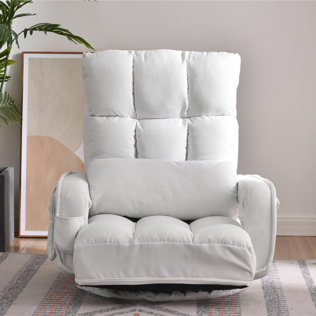 新品　座椅子　リクライニングチェア　折りたたみ式　ホワイト　多機能 回転式座椅子 肘掛け ハイバック 座いす リクライニング 1人掛け