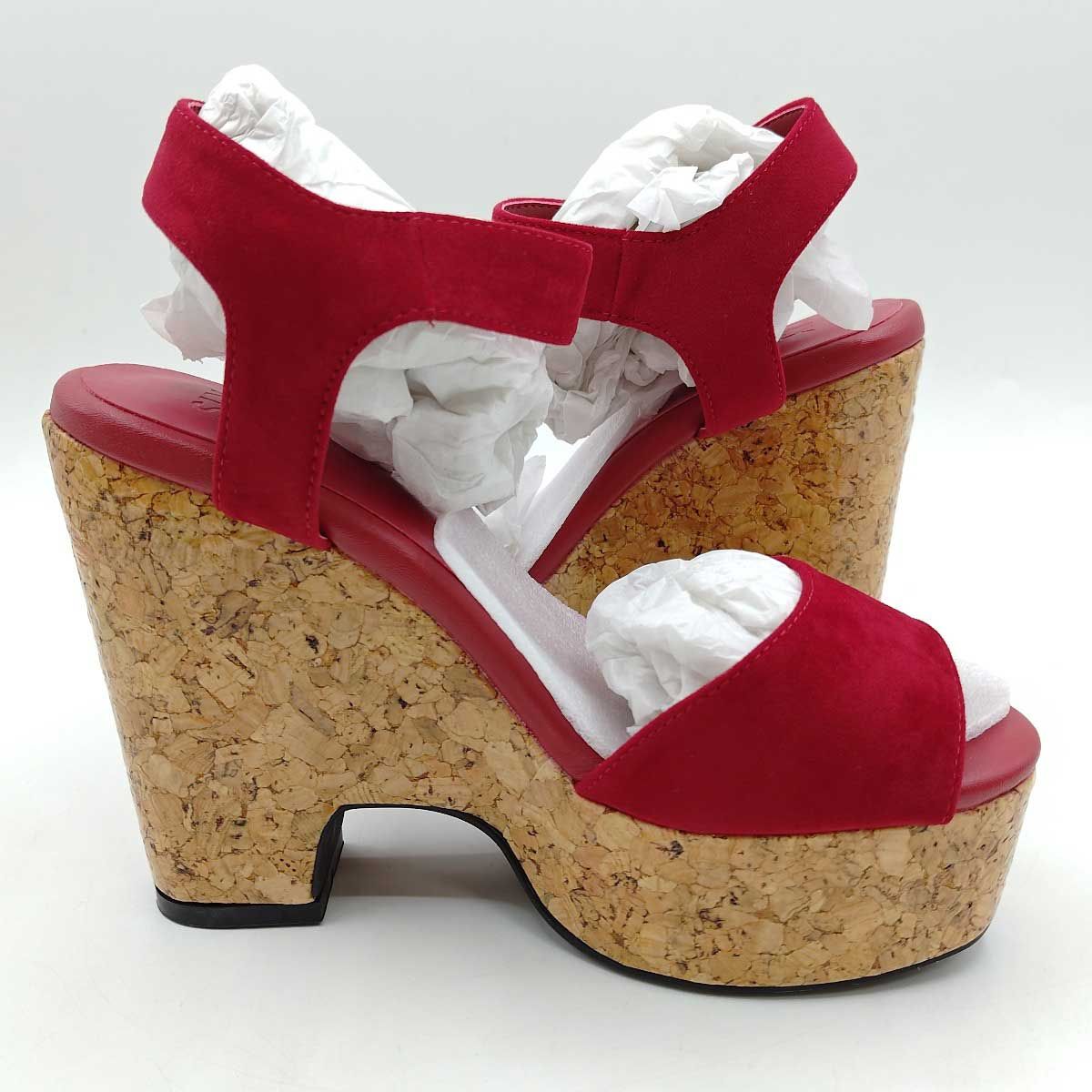 【未使用】スライ CORK WEDGE サンダル ストラップ ヒール (23.5-24cm) Mレッド  030ASM55-0300 レディース SLY