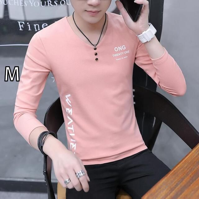 [M]メンズ ファッション 服  オシャレ シンプル 大人 かっこいい 大きいサイズ ストリート 紳士服 秋 T シャツ Vネック 長袖 薄手 夏 秋服 韓国スタイル スウェットシャツ トップス