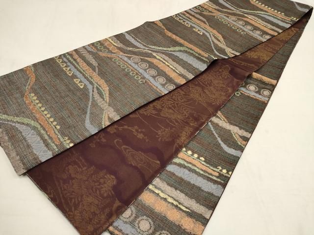 平和屋着物▽あん工房 六通柄袋帯 横段幾何学文 金銀糸 正絹