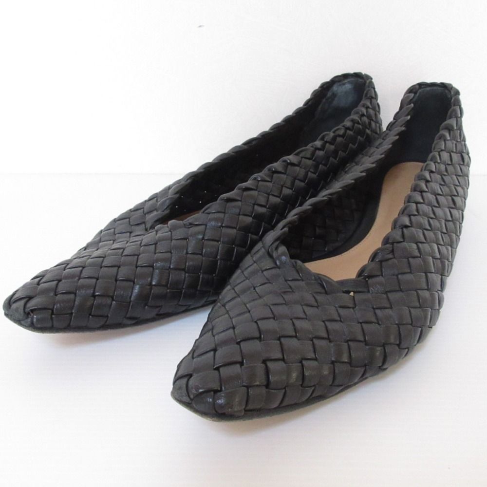 BOTTEGA VENETA ボッテガヴェネタ イントレチャートレザー フラットパンプス サイズ39 26cm相当 ブラック レディース 古着