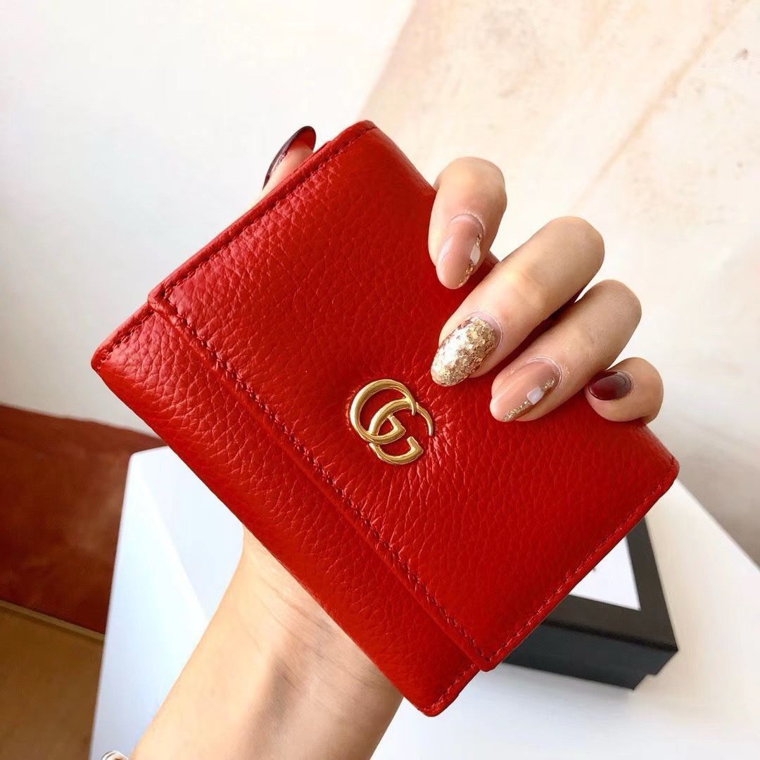 GUCCI☆グッチ☆GGマーモント コンパクトウォレット☆三つ折り財布☆レザー☆レッド 赤☆レディース - メルカリ