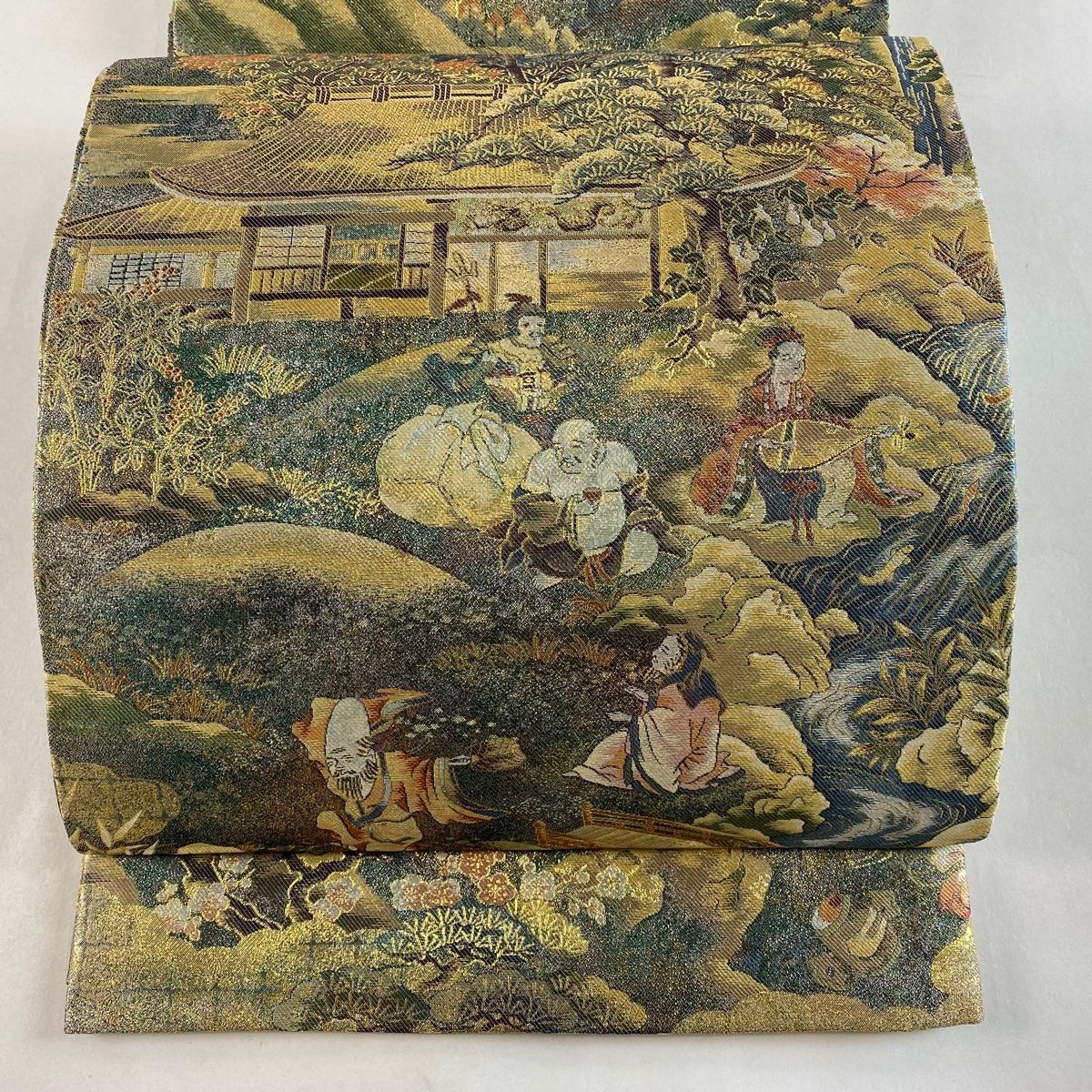 丸帯 美品 逸品 十寿円満図 本金箔全通丸帯 鶴 松竹梅 金糸 箔 金色  