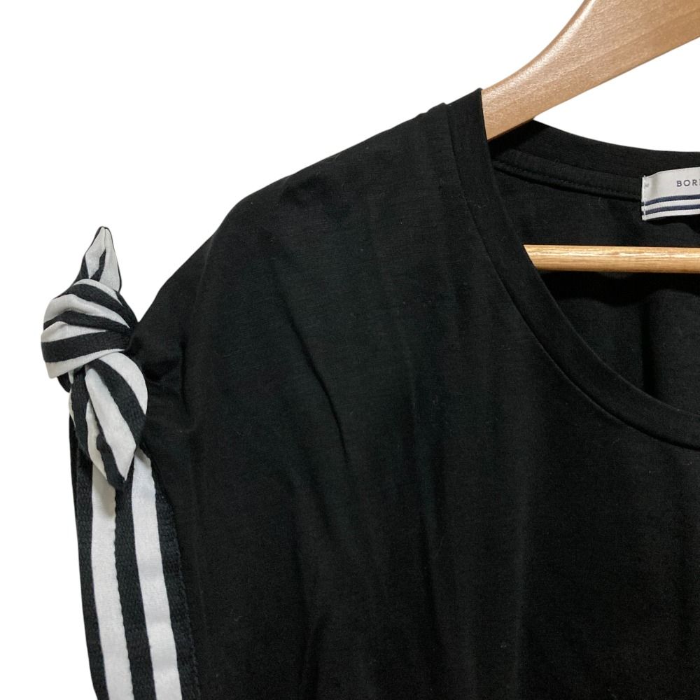 美品 BORDERS at BALCONY ボーダーズアットバルコニー RIBBON TEE リボン ショートスリーブ カットソー Tシャツ 36 ブラック レディース 古着 中古 美品 BORDERS at BALCONY ボーダーズアットバルコニー RIBBON