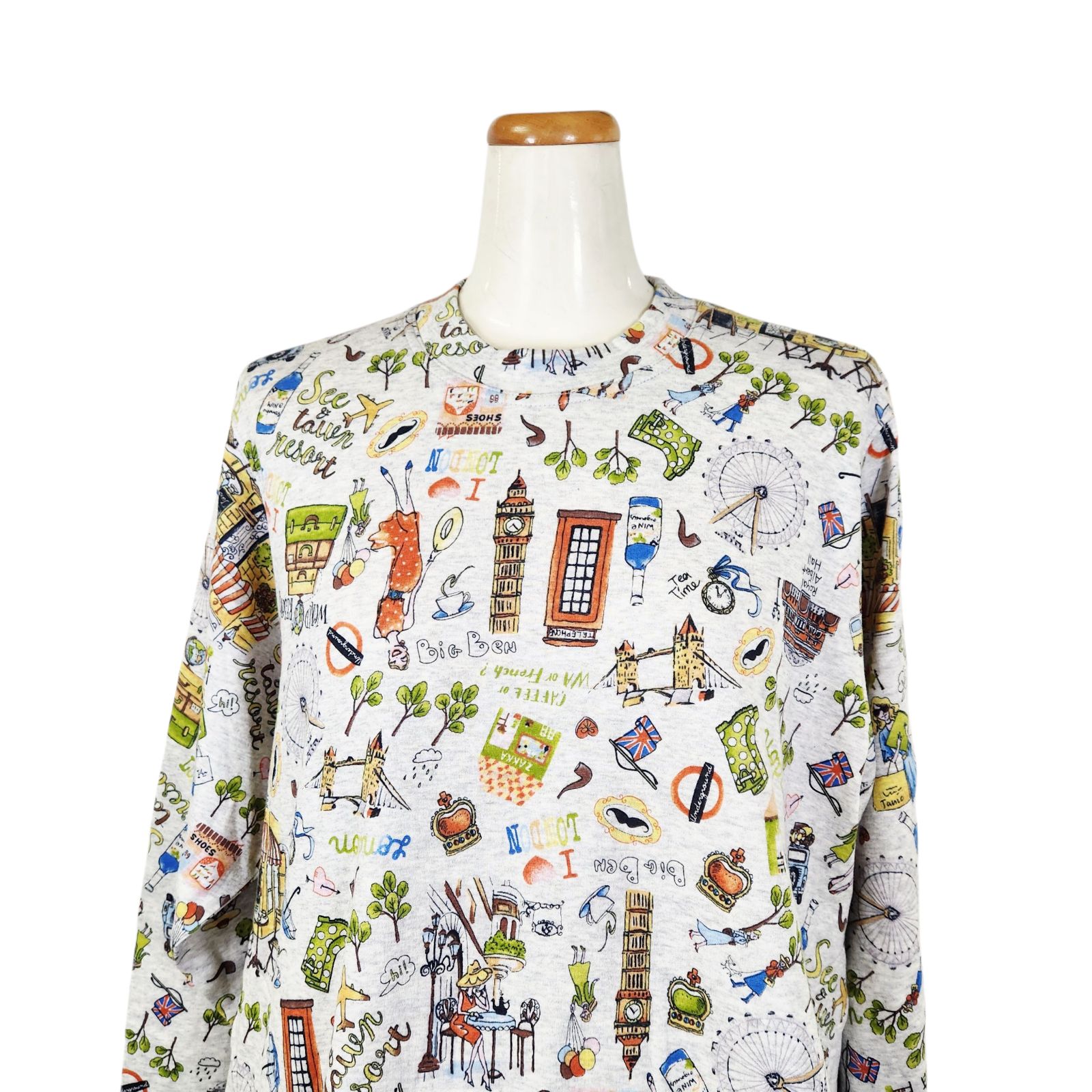 鴨居羊子パジャマ ♥ TUNIC 丸首長袖トレーナパジャマ 40接結ロンドン 23442 グレー色 日本製