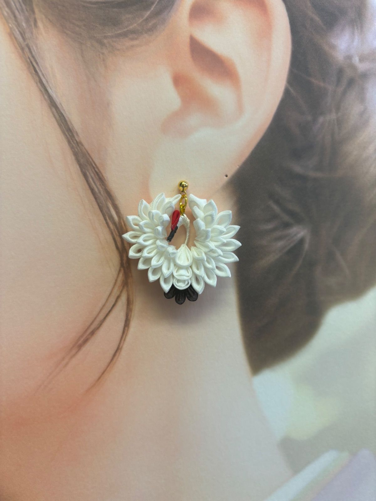 鶴ピアス　イヤリング　鶴丸　両耳用
