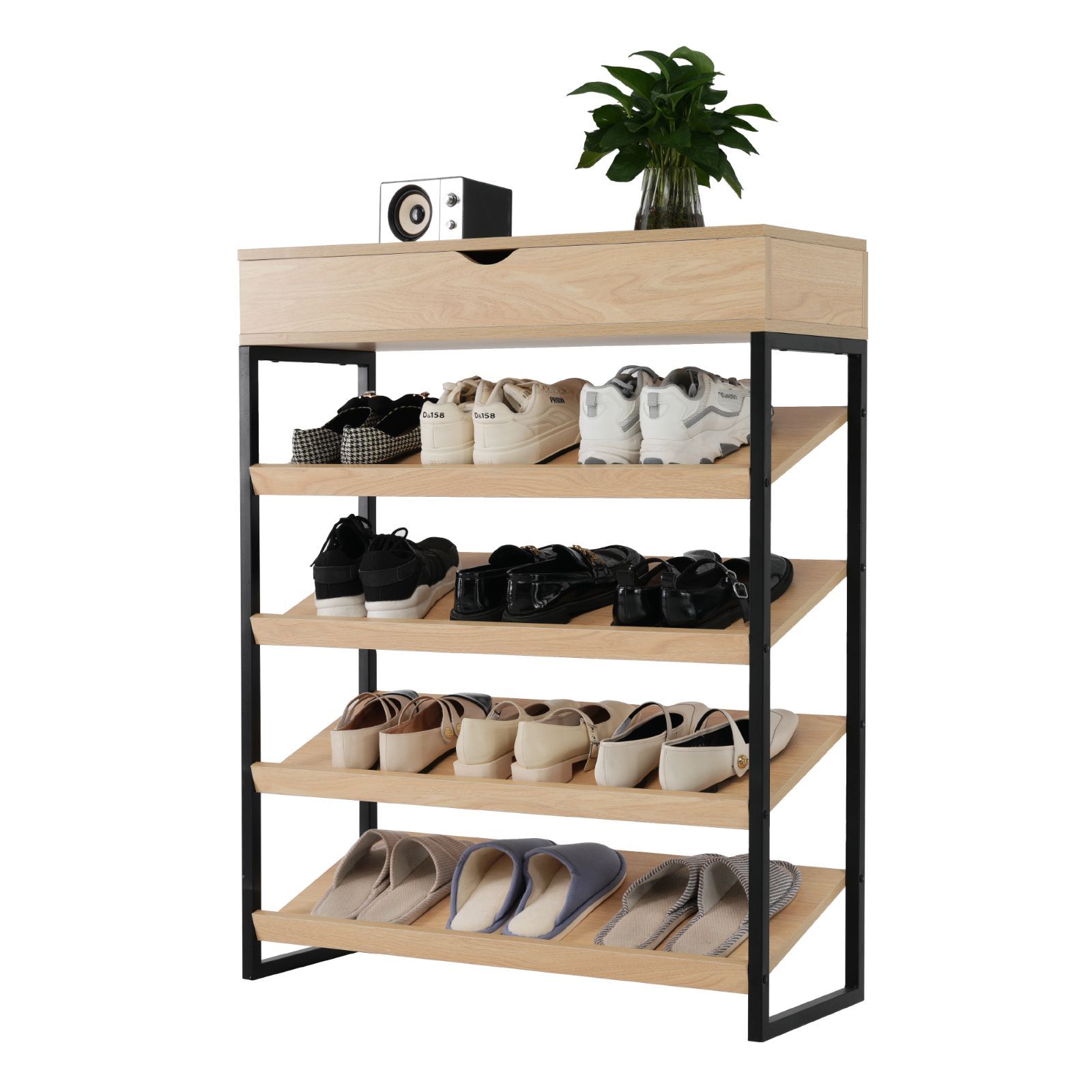 ニトリ 木製シューズラック ミラー付きライトグレー ニトリ 木製