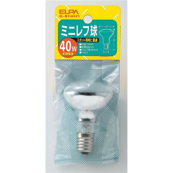（まとめ） ELPA ミニレフ球 電球 40W E17 フロスト G-91H 
