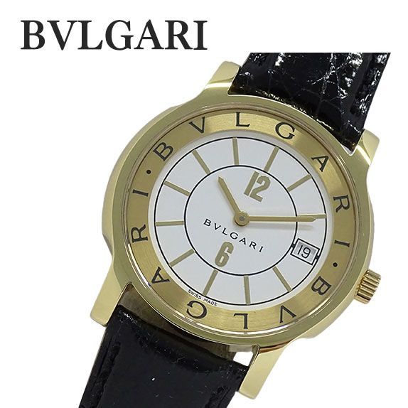 ブルガリ BVLGARI 時計 メンズ ブランド ソロテンポ デイト クオーツ QZ 750YG レザー ST35G ゴールド ホワイト ブラック 磨き済み