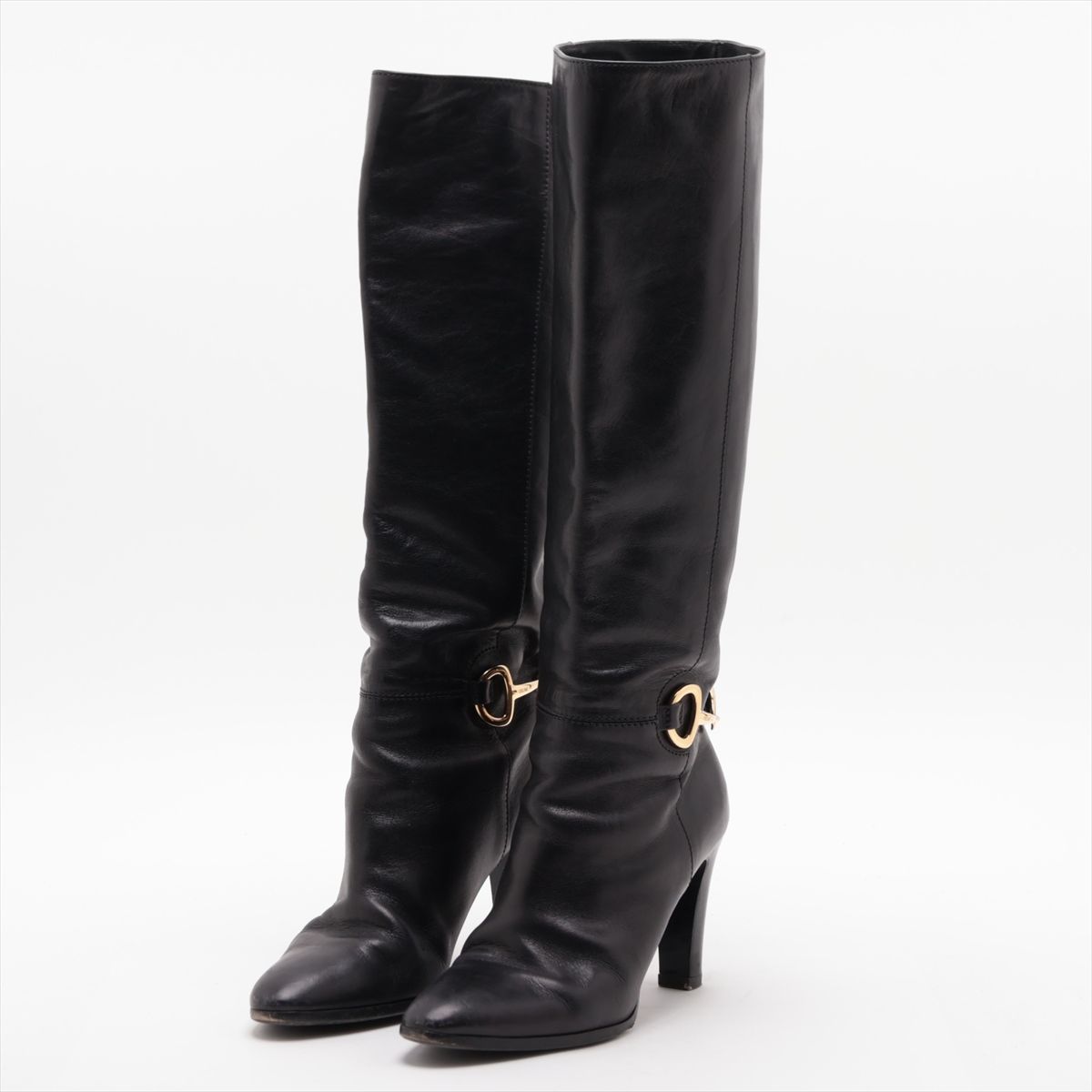 美品 セリーヌ レザー ロング ブーツ ホースビット ブラック 黒 38 靴