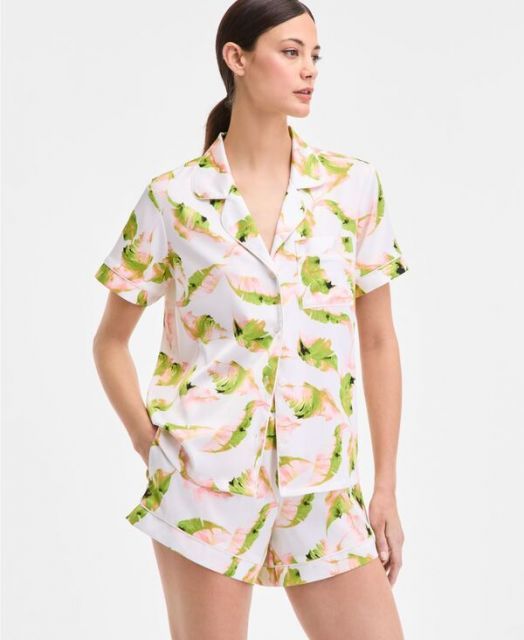 アイ.エヌ.シー インターナショナル コンセプト レディース ナイトウェア アンダーウェア I.N.C International Concepts Women s Stretch Satin Short-Sleeve Pajama Set No