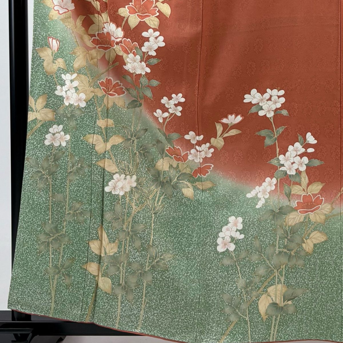 訪問着 身丈159cm 裄丈64cm M 袷 草花 金彩 ぼかし サーモンピンク 正絹 秀品