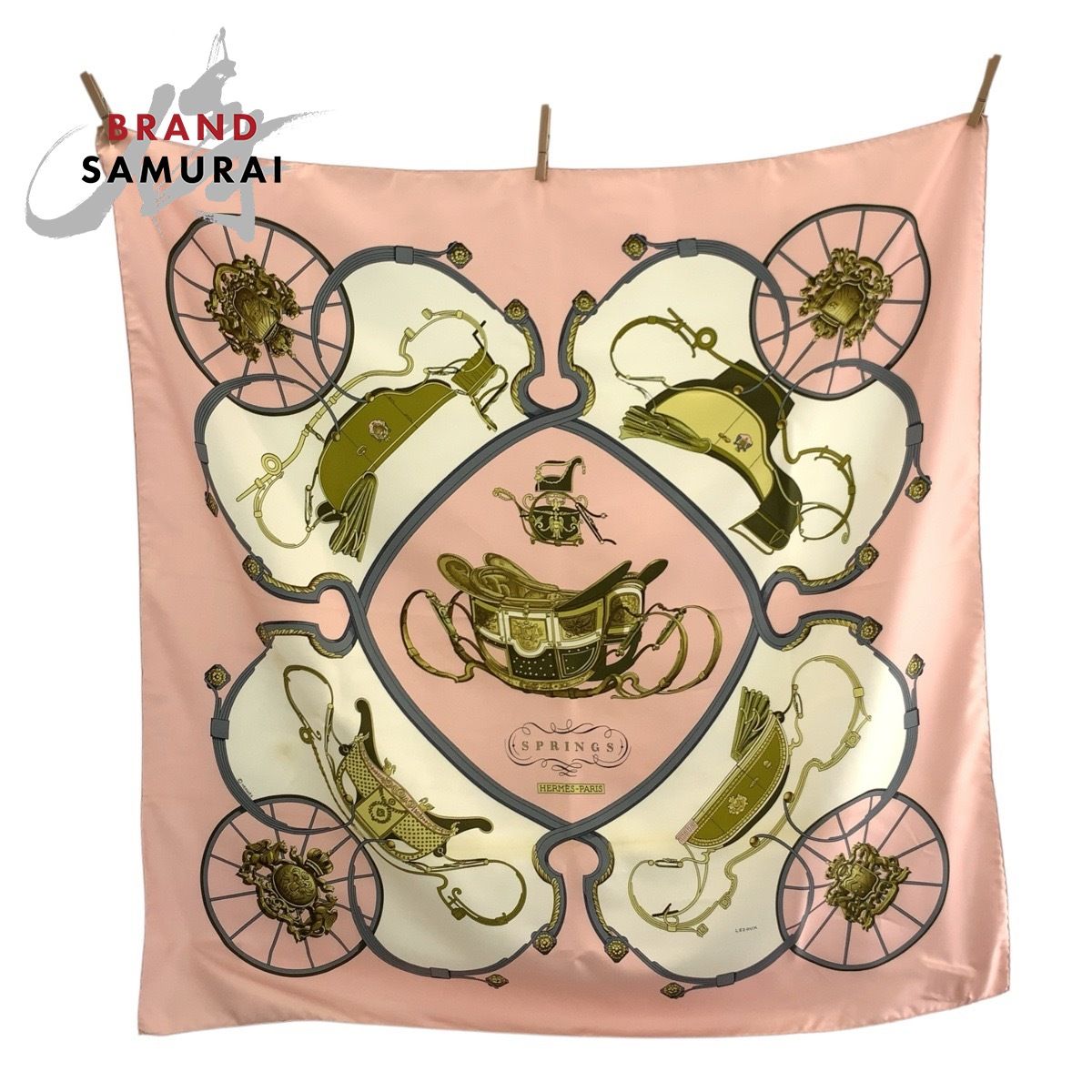 HERMES エルメス SPRINGS カレ90 ピンク シルク スカーフ 大判スカーフ  