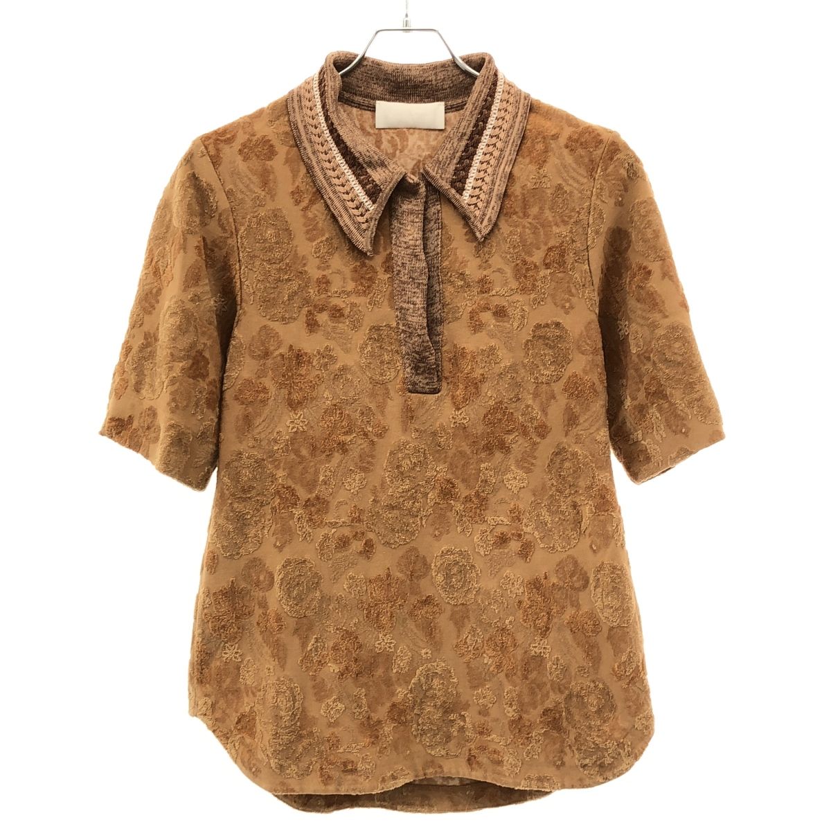 mame kurogouchi マメ クロゴウチ 22SS Flowered Velour Jacquard Polo Shirt フラワーベロアジャガードポロシャツ MM22SS-JS006 ブラウン系 2