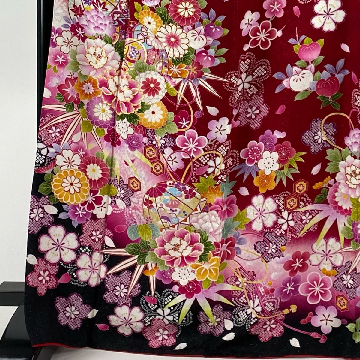 振袖 身丈167.5cm 裄丈69.5cm L 袷 牡丹 桜 銀通し 金銀彩 緑