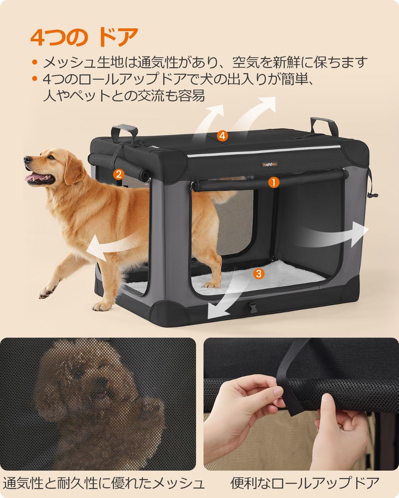 新着商品 91.4x63.5×63.5cmブラック イズ お出かけや緊急時 PDC019B01 車載ドライブ 収納ポケット付き フレームが入った頑丈なソフトタイプ 35kgまで 大型犬 臭気がない 通気性 持ち運び便利 省ペース 折りたたみ キャリーケース