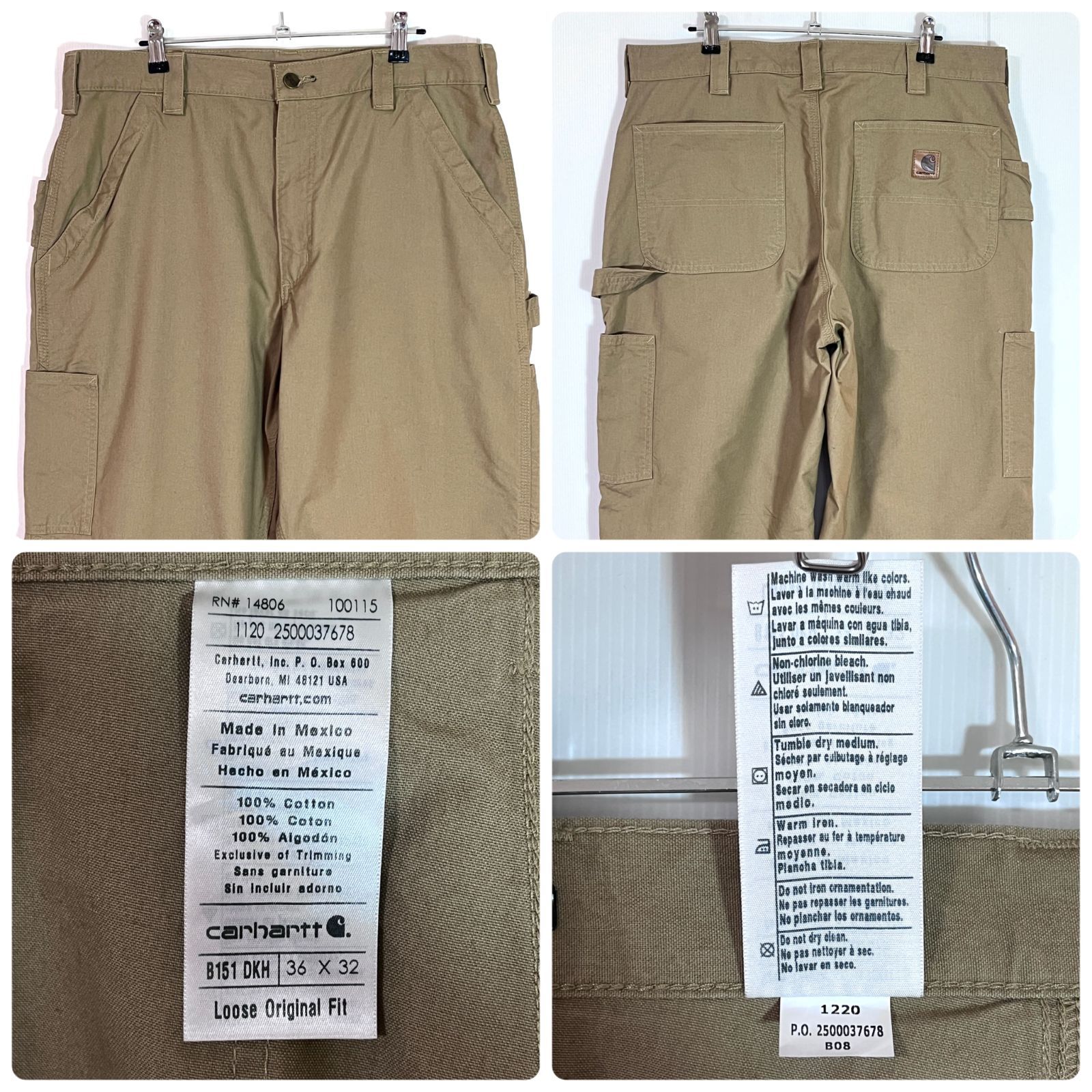 超美品 Carhartt カーハート W36 L32 ダークカーキ ベージュ レザー 