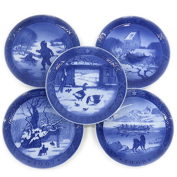 ロイヤルコペンハーゲン ROYAL COPENHAGEN 食器 イヤープレート 1960年代 10枚セット 陶磁器 ブルー×ホワイト ヴィンテージ 北欧 飾り皿 絵皿 1960~1969