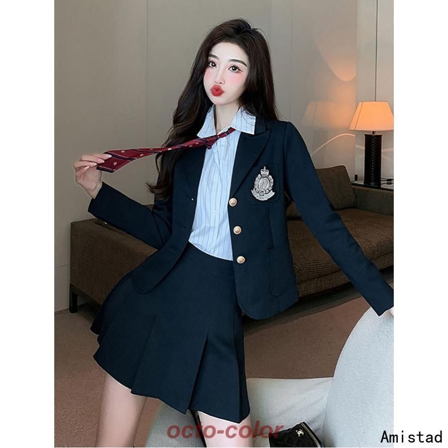 韓国 制服 ブレザー 3点セット なんちゃって制服 セット 卒業式 スーツ レディース フォーマルスーツ レディース オシャレ 女子高生 入学式  卒業式 発表会 女子 - メルカリ