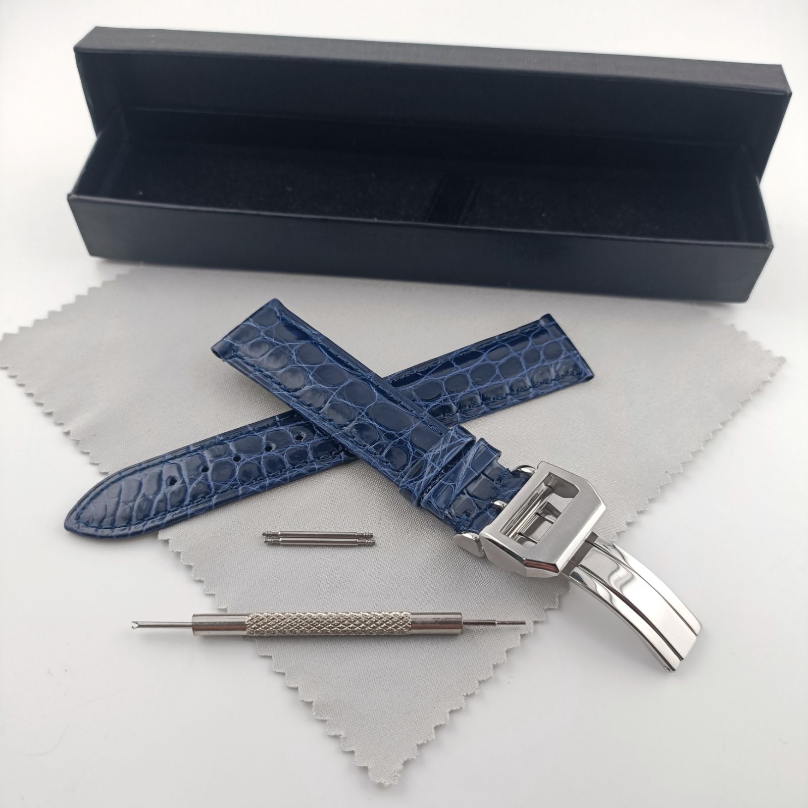 20mm 腕時計 アリゲーターレザー ワニ革ベルト ブルー 青 D