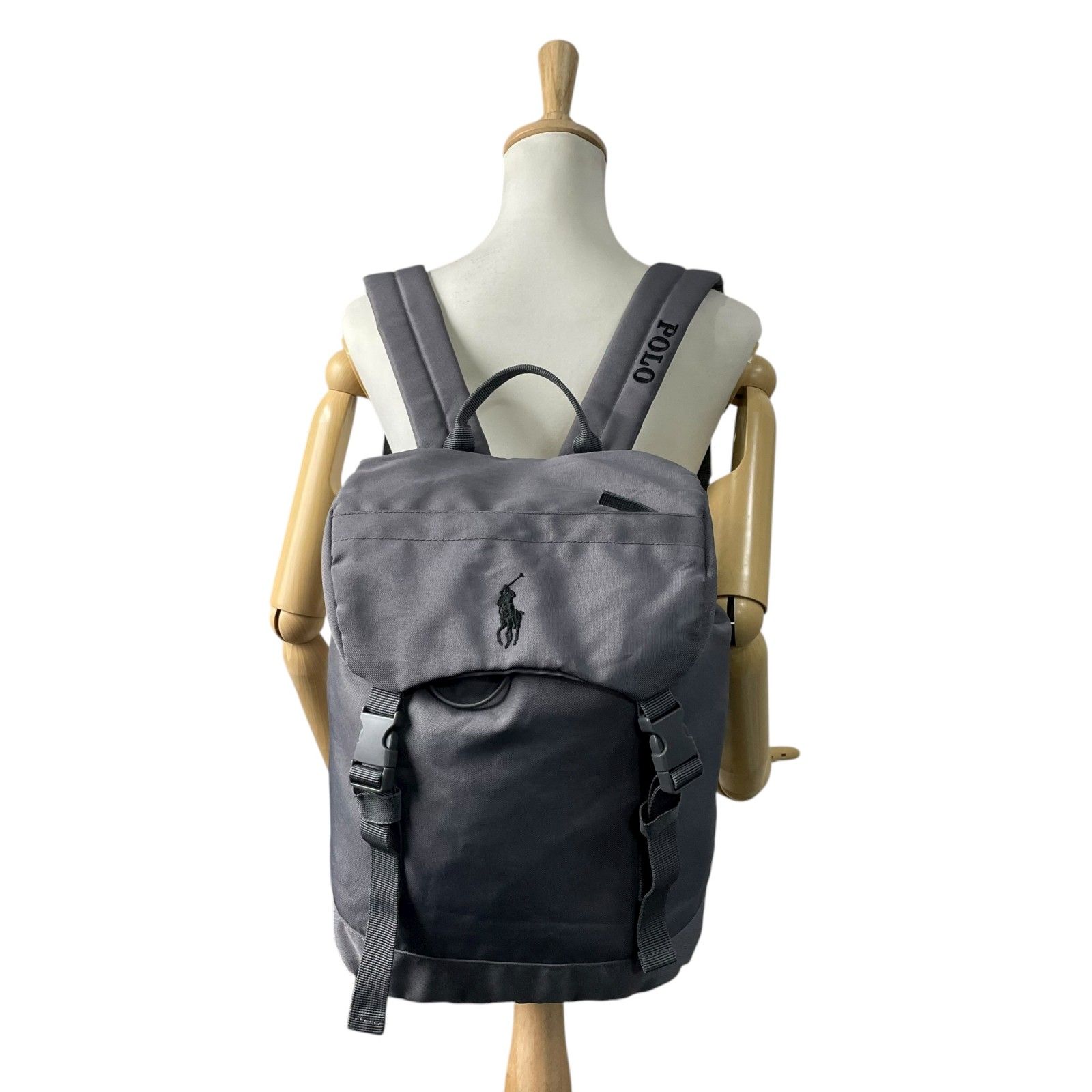 ポロ ラルフローレン バックパック リュック ホースロゴ 刺繍ロゴ A4収納 黒 ポロ ラルフローレン リュックサック グレー 灰色 キャンバス 刺繍ロゴ