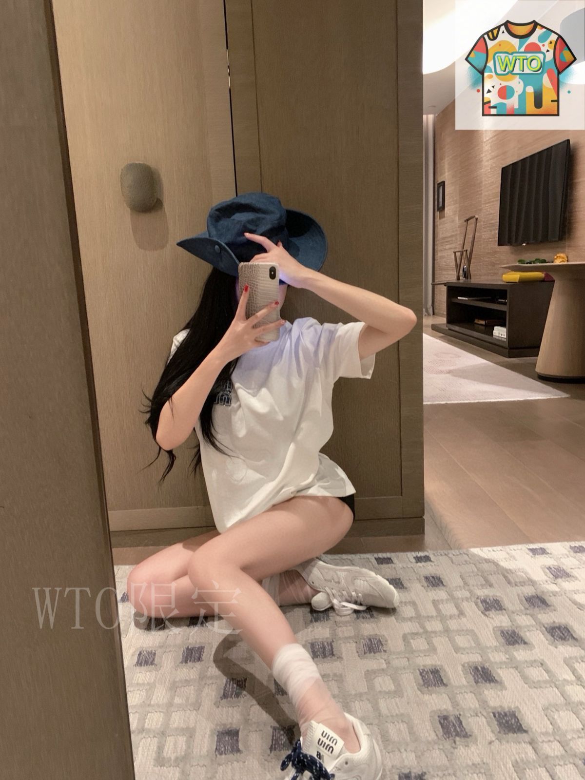  今日 Miu Blue Letter Logo Short-Sleeve ミュウミュウブルーレターロゴ短袖-2 半袖(Tシャツ) Tシャツ カットソー