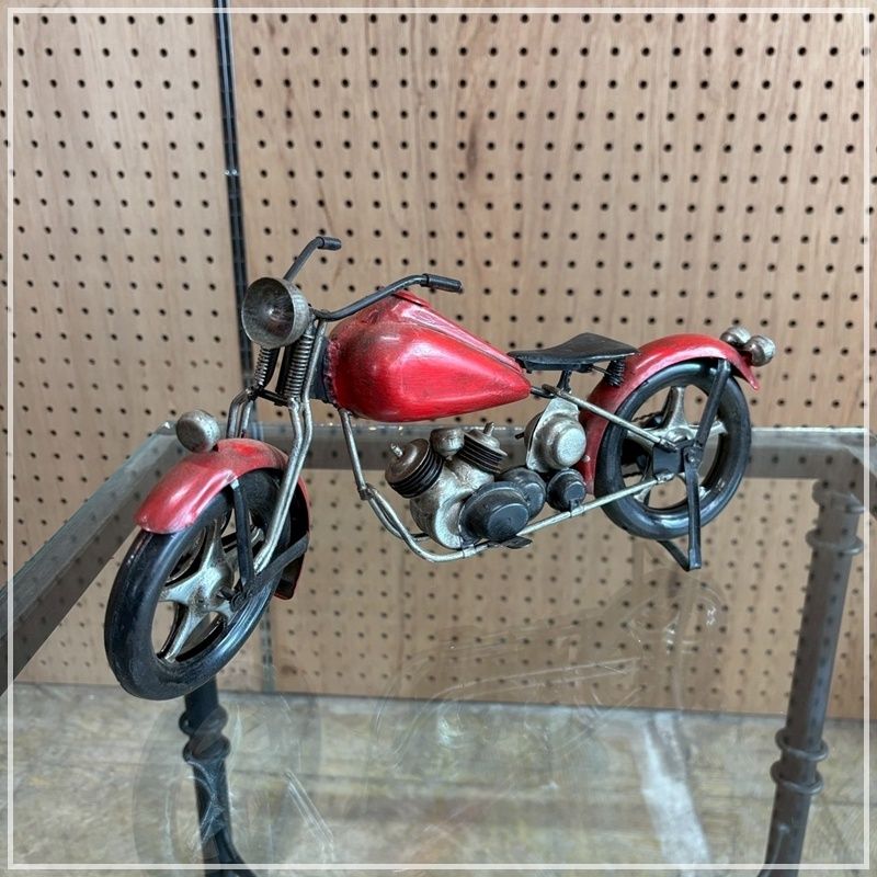 ブリキ バイク 赤 全長約32cm レトロ アメリカン オートバイ