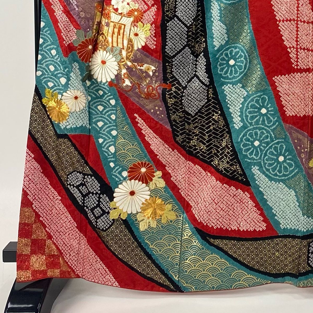 振袖 身丈165.5cm 裄丈68cm L 袷 袋帯フルセット 御所車 菊 刺繍