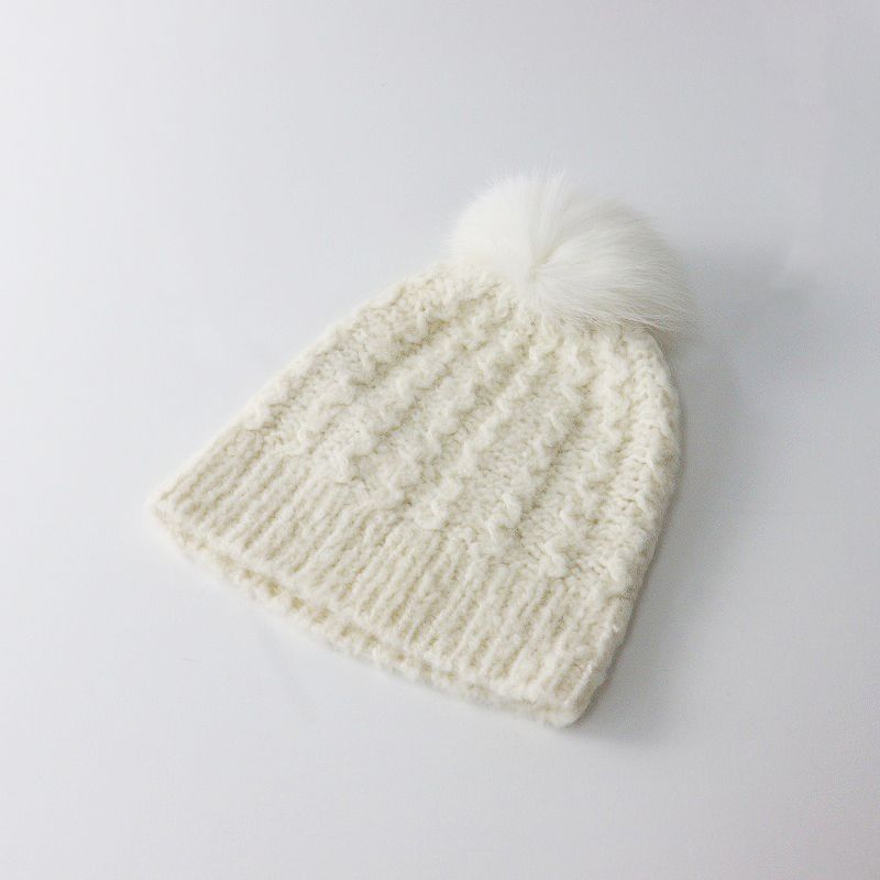 Drawer ニット帽 フォックスファー ポンポン ドゥロワー
