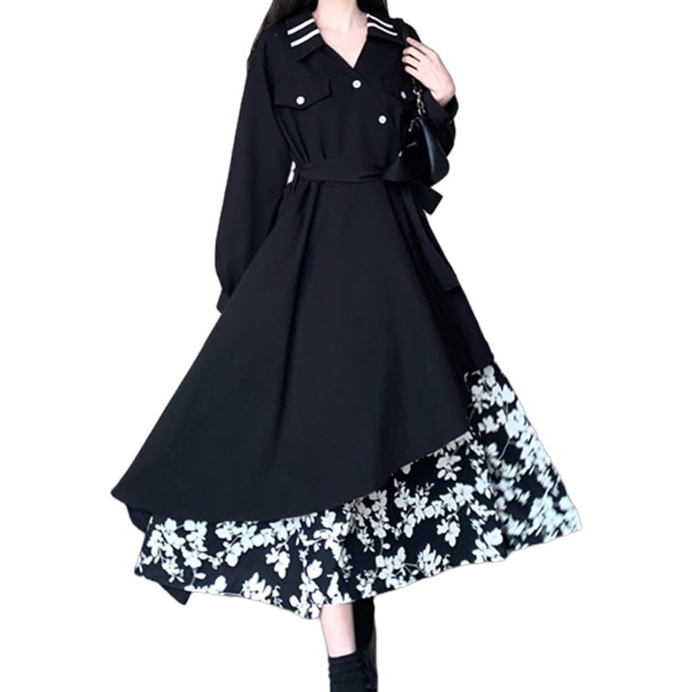 XL_ブラック [xppe] ワンピース レディース ロング Vネック 切り替え