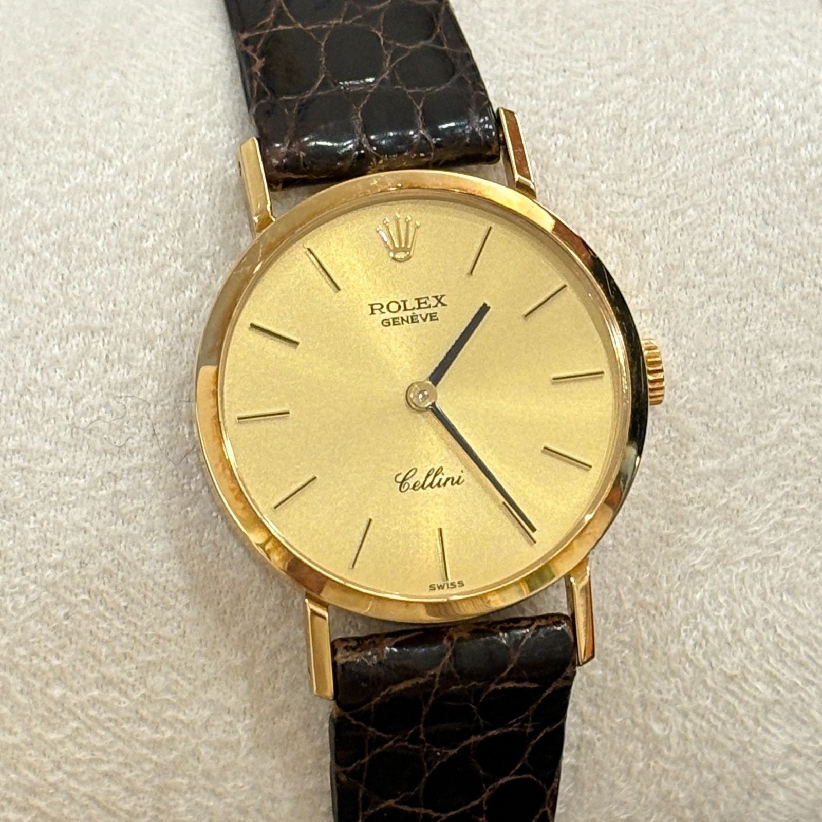 ΩNA955 品 おしゃれ ROLEX ロレックス チェリーニ 手巻き 腕時計 18K 750 イエローゴールド レザーベルト