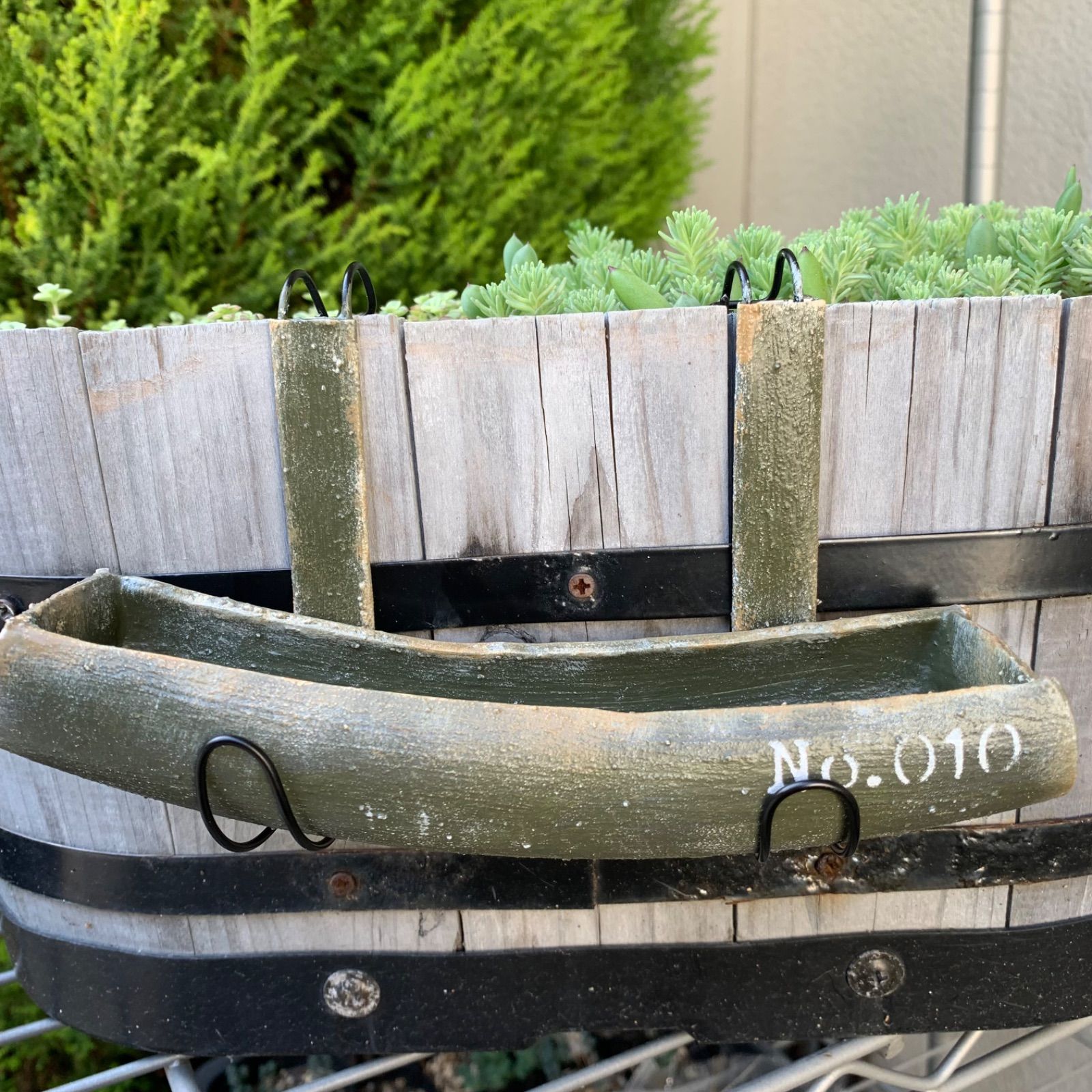 ミニサイズ 雨樋プランター風 リメイク鉢 (オリーブドラブ