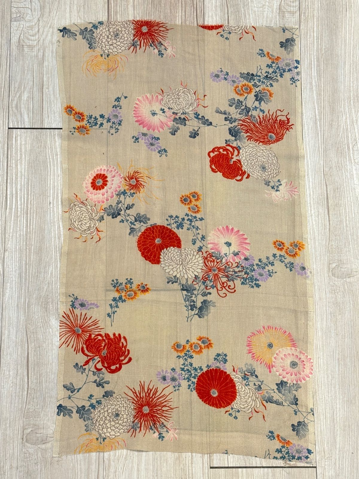 古布３７０　江戸縮緬　暈し　桜・紅葉などの柄　ハギレ