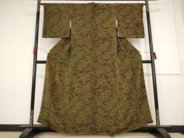 平和屋着物＊夏物 小紋 絽 枝花文 暈し染め 正絹 逸品 AAAY0614st