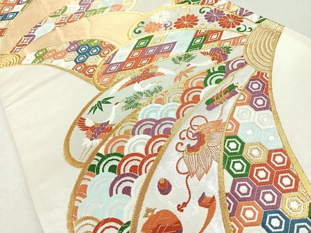 平和屋着物◎六通柄袋帯 唐織 吉祥花鳥文 金糸 正絹 逸品