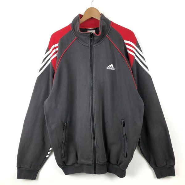 【古着】 adidas アディダス スウェット トラックジャケット 切替デザイン グレー系 メンズXL 【中古】 n059510