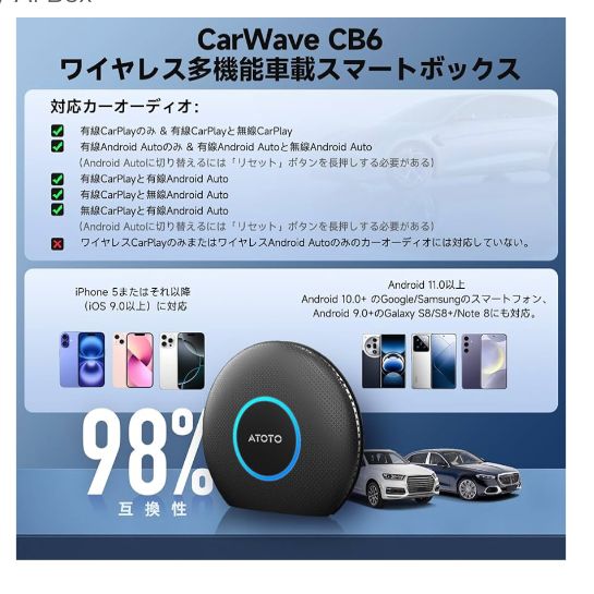 MYATOTO CB6A-J-BK ワイヤレスCarPlay/Android Autoアダプターを