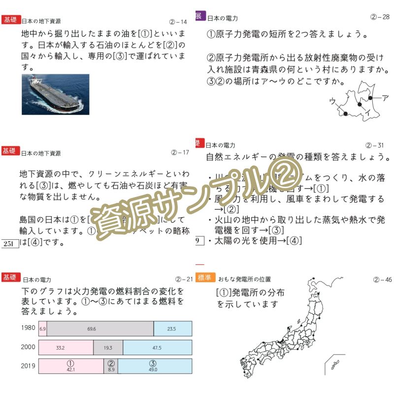 中学受験 地理一覧 暗記カード サピックス コアプラス 予習シリーズ