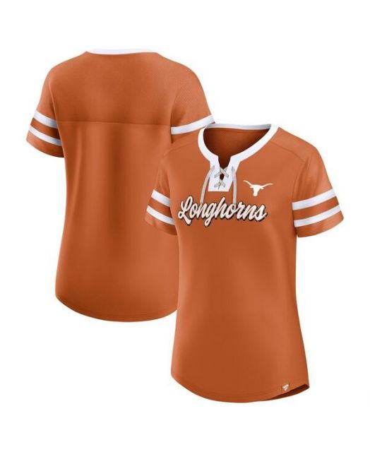 【送料無料】 ファナティクス レディース Tシャツ トップス Women's Texas Orange Texas Longhorns Iconic Athena Lace-Up T-Shirt Burnt Orange