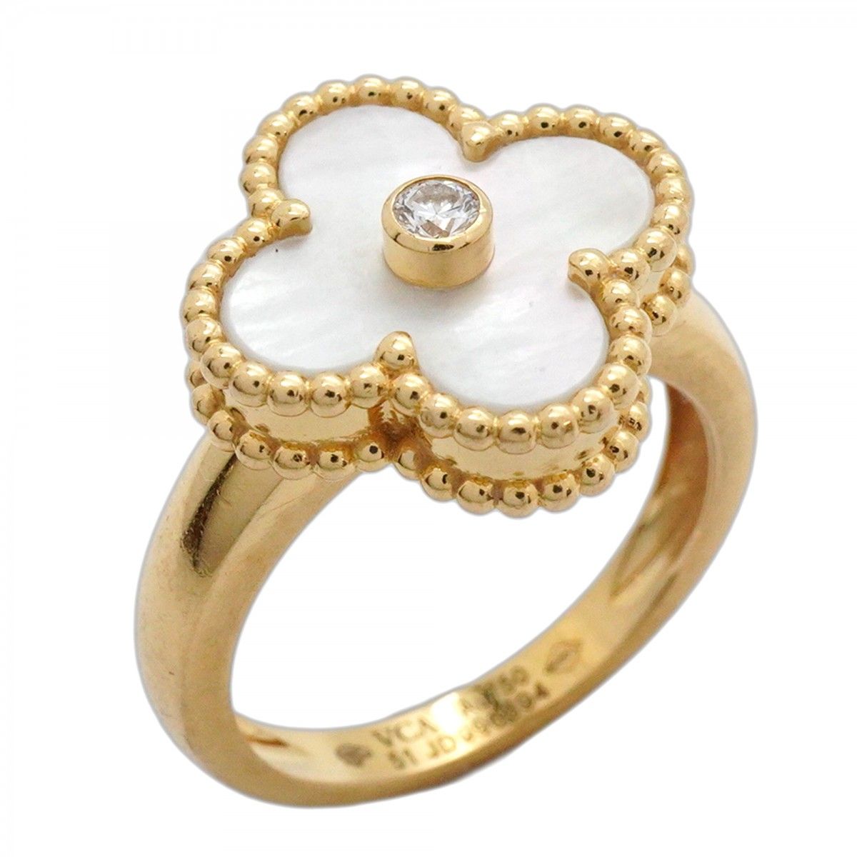 5jmb0050 ヴァンクリーフ＆アーペル リング ヴィンテージ アルハンブラ 1PD K18YG イエローゴールド ダイヤモンド マザーオブパール ＃51 レディース